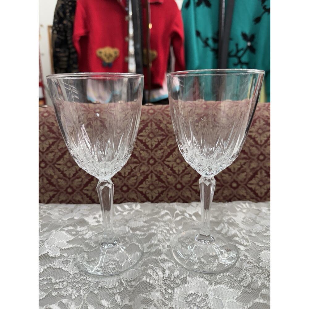 Vintage 2 Luminarc Crystal Diamant Wine Water Glasses Goblets 6.75" Tall Glam